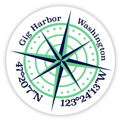 Gig Harbor Washington 2-Inch Vinyl Decal Sticker Latitude Longitude Compass Design
