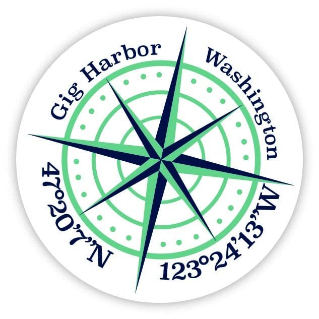 Gig Harbor Washington 2-Inch Vinyl Decal Sticker Latitude Longitude Compass Design