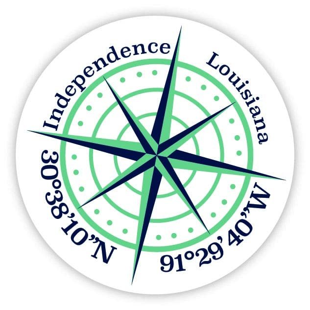 Independence Louisiana 2-Inch Vinyl Decal Sticker Latitude Longitude Compass Design