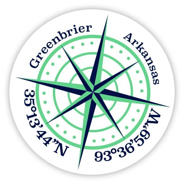Greenbrier Arkansas 2-Inch Vinyl Decal Sticker Latitude Longitude Compass Design