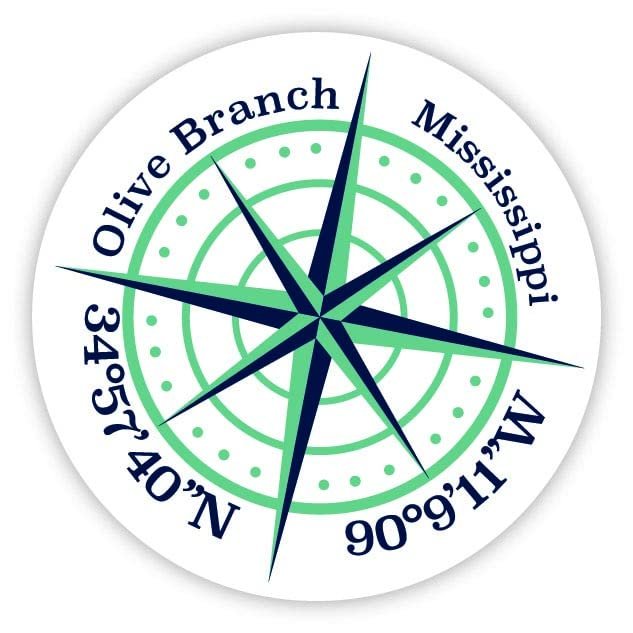 Olive Branch Mississippi 2-Inch Vinyl Decal Sticker Latitude Longitude Compass Design