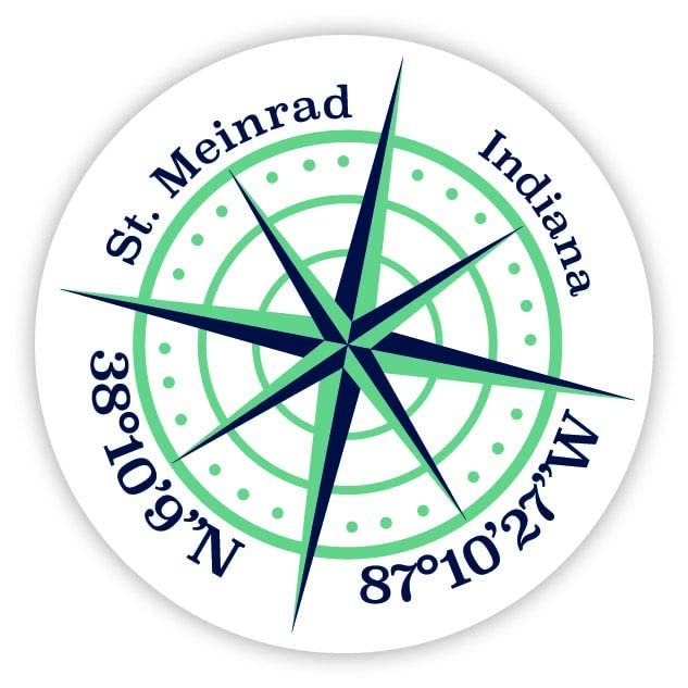 St. Meinrad Indiana 2-Inch Vinyl Decal Sticker Latitude Longitude Compass Design