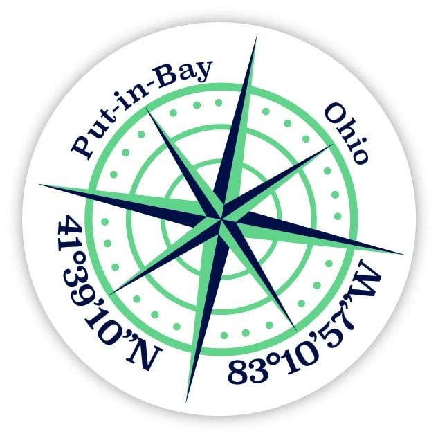 Put-in-Bay Ohio 2-Inch Vinyl Decal Sticker Latitude Longitude Compass Design