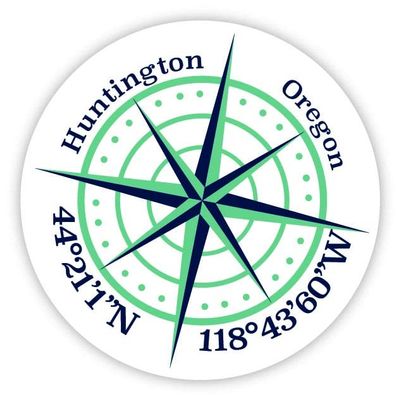 Huntington Oregon 2-Inch Vinyl Decal Sticker Latitude Longitude Compass Design