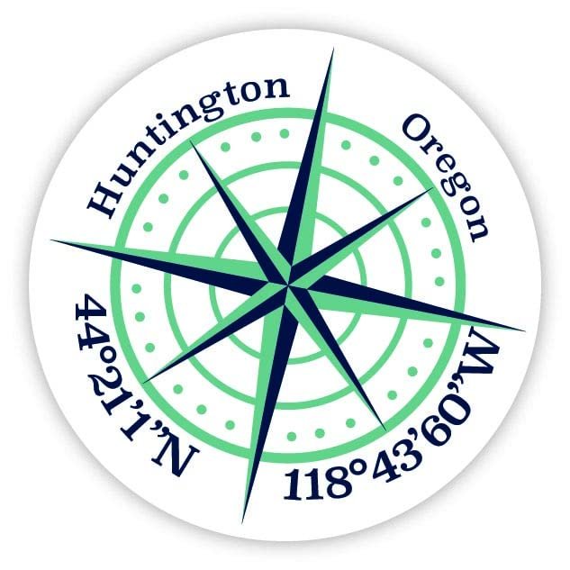 Huntington Oregon 2-Inch Vinyl Decal Sticker Latitude Longitude Compass Design