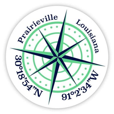 Prairieville Louisiana 2-Inch Vinyl Decal Sticker Latitude Longitude Compass Design