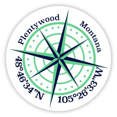 Plentywood Montana 2-Inch Vinyl Decal Sticker Latitude Longitude Compass Design