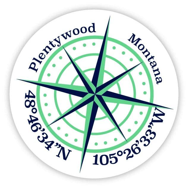 Plentywood Montana 2-Inch Vinyl Decal Sticker Latitude Longitude Compass Design