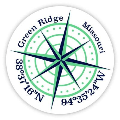 Green Ridge Missouri 2-Inch Vinyl Decal Sticker Latitude Longitude Compass Design