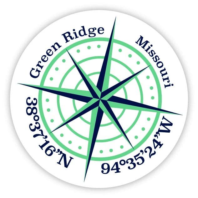 Green Ridge Missouri 2-Inch Vinyl Decal Sticker Latitude Longitude Compass Design