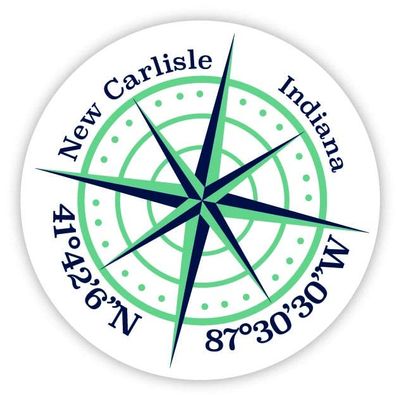 New Carlisle Indiana 2-Inch Vinyl Decal Sticker Latitude Longitude Compass Design