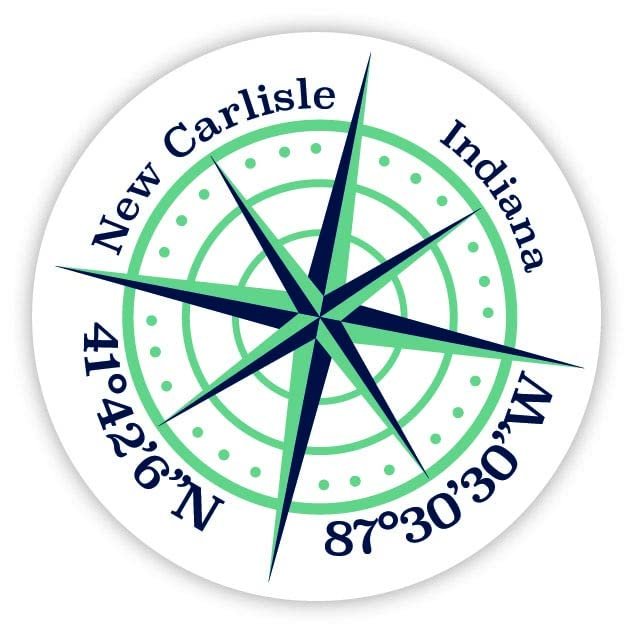 New Carlisle Indiana 2-Inch Vinyl Decal Sticker Latitude Longitude Compass Design