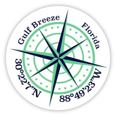 Gulf Breeze Florida 2-Inch Vinyl Decal Sticker Latitude Longitude Compass Design