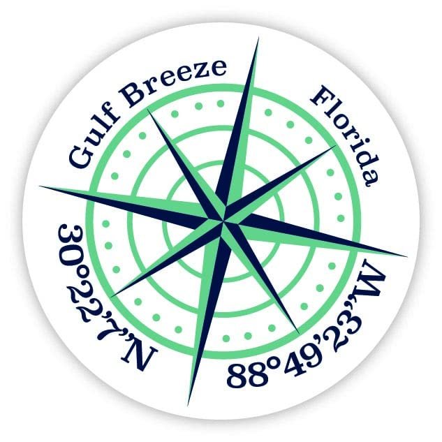 Gulf Breeze Florida 2-Inch Vinyl Decal Sticker Latitude Longitude Compass Design