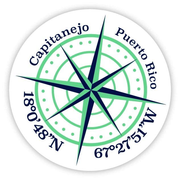 Capitanejo Puerto Rico 2-Inch Vinyl Decal Sticker Latitude Longitude Compass Design