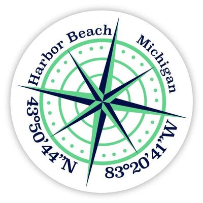 Harbor Beach Michigan 2-Inch Vinyl Decal Sticker Latitude Longitude Compass Design