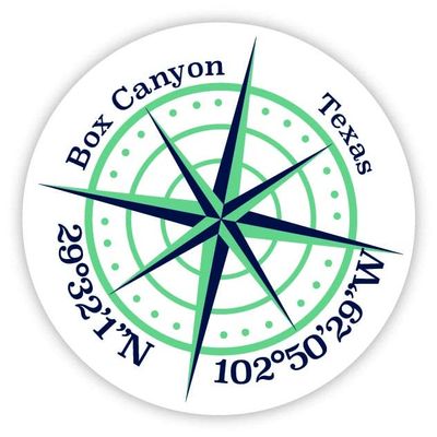 Box Canyon Texas 2-Inch Vinyl Decal Sticker Latitude Longitude Compass Design