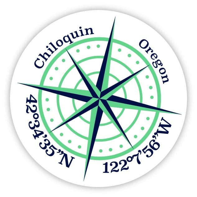 Chiloquin Oregon 2-Inch Vinyl Decal Sticker Latitude Longitude Compass Design