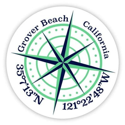 Grover Beach California 2-Inch Vinyl Decal Sticker Latitude Longitude Compass Design