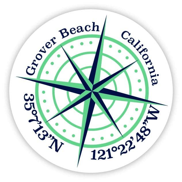 Grover Beach California 2-Inch Vinyl Decal Sticker Latitude Longitude Compass Design