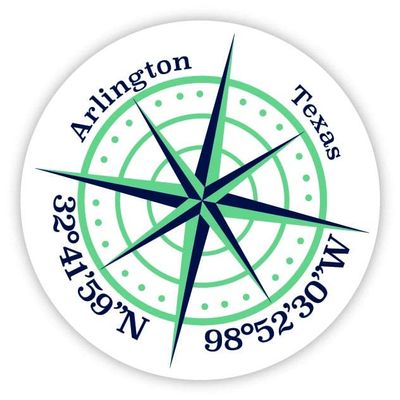 Arlington Texas 2-Inch Vinyl Decal Sticker Latitude Longitude Compass Design