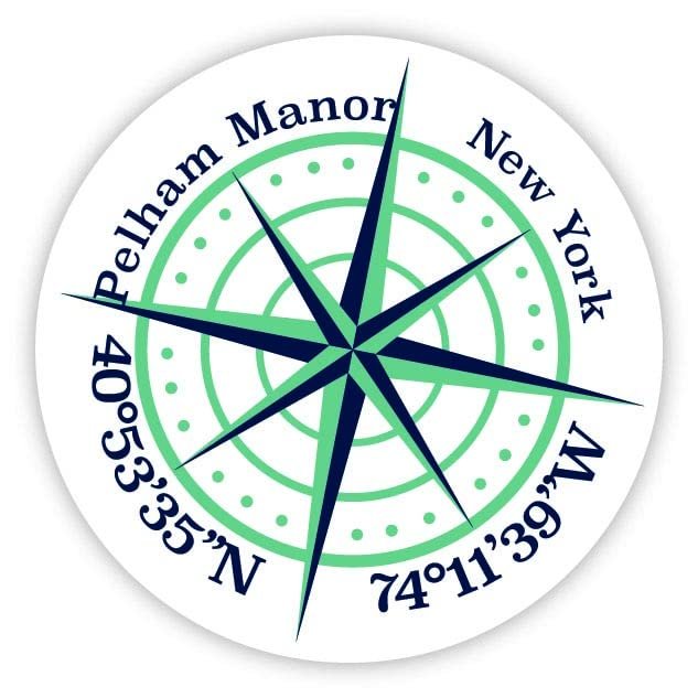 Pelham Manor New York 2-Inch Vinyl Decal Sticker Latitude Longitude Compass Design