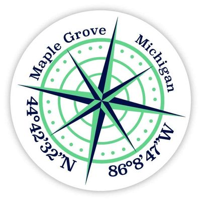 Maple Grove Michigan 2-Inch Vinyl Decal Sticker Latitude Longitude Compass Design