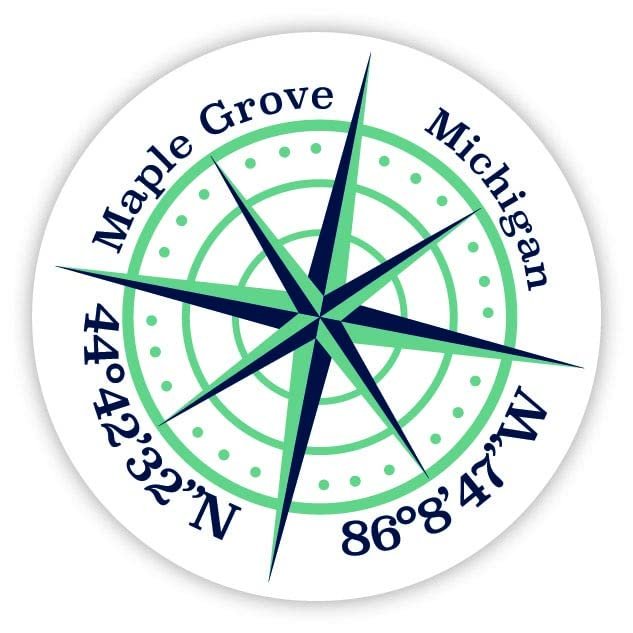 Maple Grove Michigan 2-Inch Vinyl Decal Sticker Latitude Longitude Compass Design