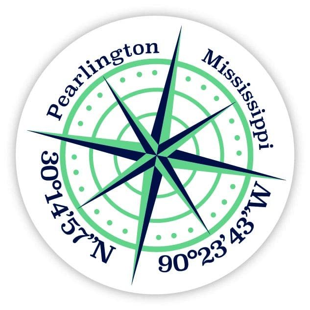Pearlington Mississippi 2-Inch Vinyl Decal Sticker Latitude Longitude Compass Design