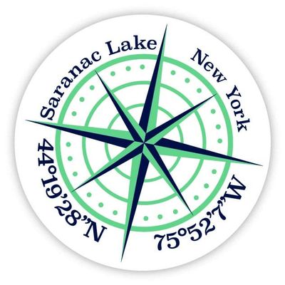 Saranac Lake New York 2-Inch Vinyl Decal Sticker Latitude Longitude Compass Design
