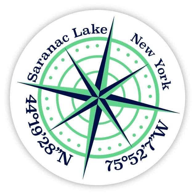 Saranac Lake New York 2-Inch Vinyl Decal Sticker Latitude Longitude Compass Design