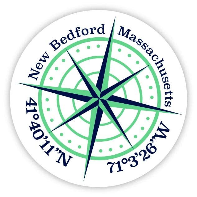 New Bedford Massachusetts 2-Inch Vinyl Decal Sticker Latitude Longitude Compass Design