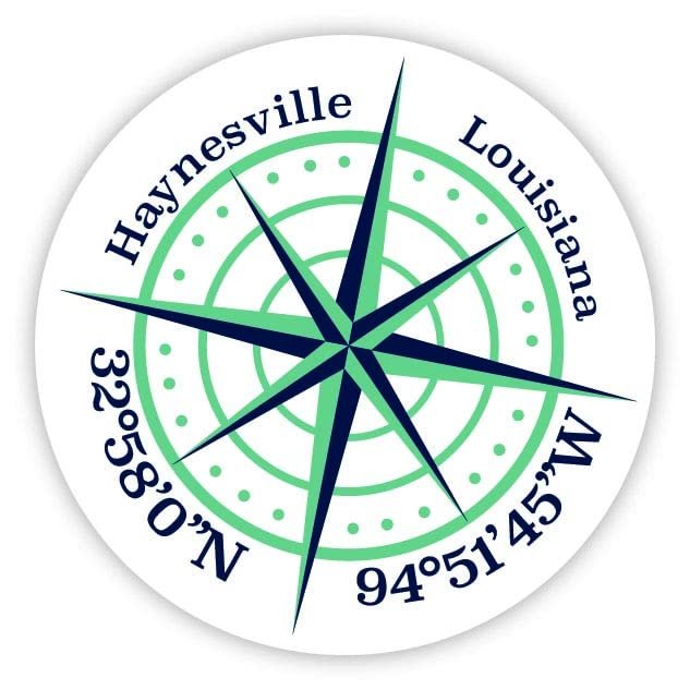 Haynesville Louisiana 2-Inch Vinyl Decal Sticker Latitude Longitude Compass Design