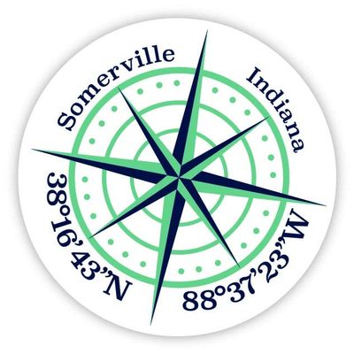 Somerville Indiana 2-Inch Vinyl Decal Sticker Latitude Longitude Compass Design