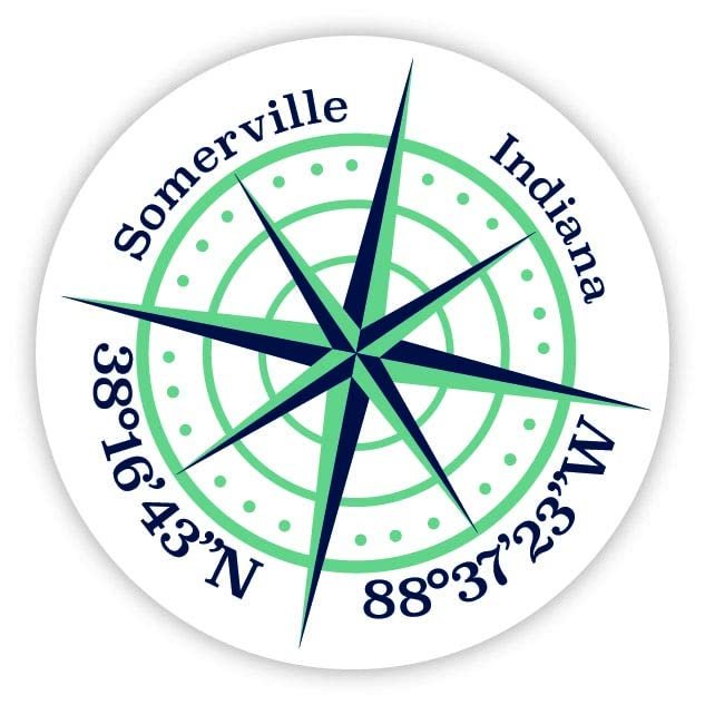 Somerville Indiana 2-Inch Vinyl Decal Sticker Latitude Longitude Compass Design