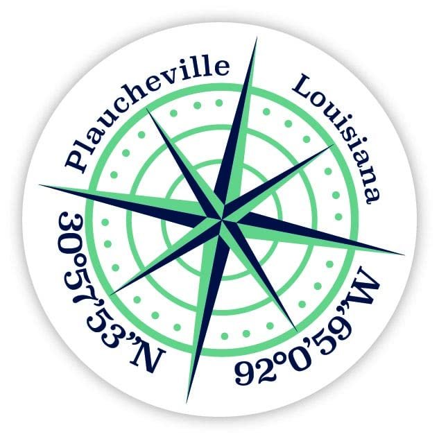 Plaucheville Louisiana 2-Inch Vinyl Decal Sticker Latitude Longitude Compass Design