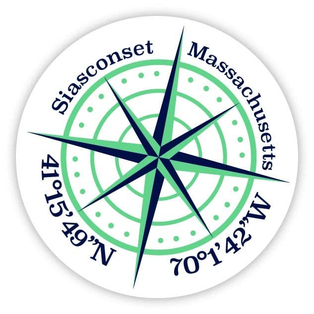 Siasconset Massachusetts 2-Inch Vinyl Decal Sticker Latitude Longitude Compass Design