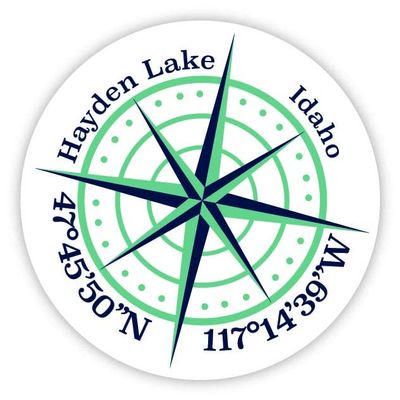 Hayden Lake Idaho 2-Inch Vinyl Decal Sticker Latitude Longitude Compass Design