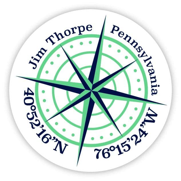 Jim Thorpe Pennsylvania 2-Inch Vinyl Decal Sticker Latitude Longitude Compass Design