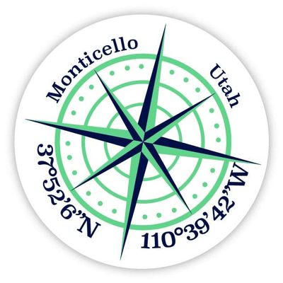 Monticello Utah 2-Inch Vinyl Decal Sticker Latitude Longitude Compass Design
