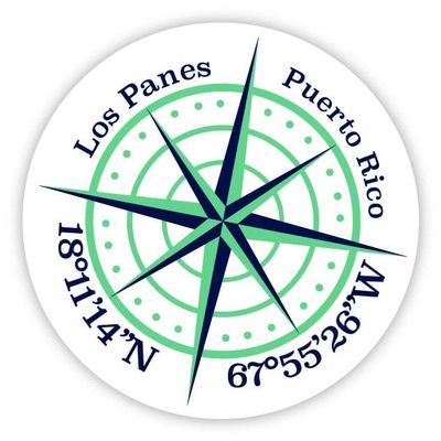 Los Panes Puerto Rico 2-Inch Vinyl Decal Sticker Latitude Longitude Compass Design