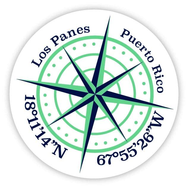 Los Panes Puerto Rico 2-Inch Vinyl Decal Sticker Latitude Longitude Compass Design