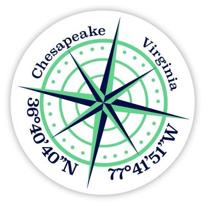Chesapeake Virginia 2-Inch Vinyl Decal Sticker Latitude Longitude Compass Design