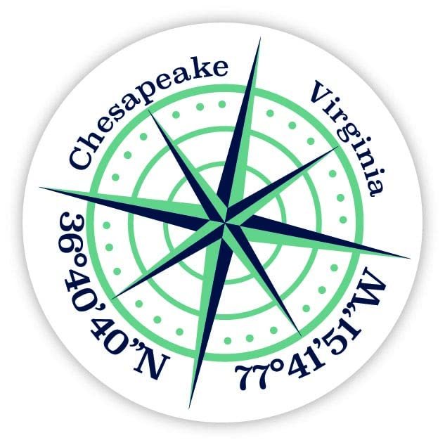 Chesapeake Virginia 2-Inch Vinyl Decal Sticker Latitude Longitude Compass Design