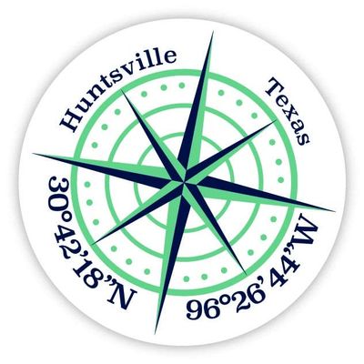 Huntsville Texas 4-Inch Vinyl Decal Sticker Latitude Longitude Compass Design
