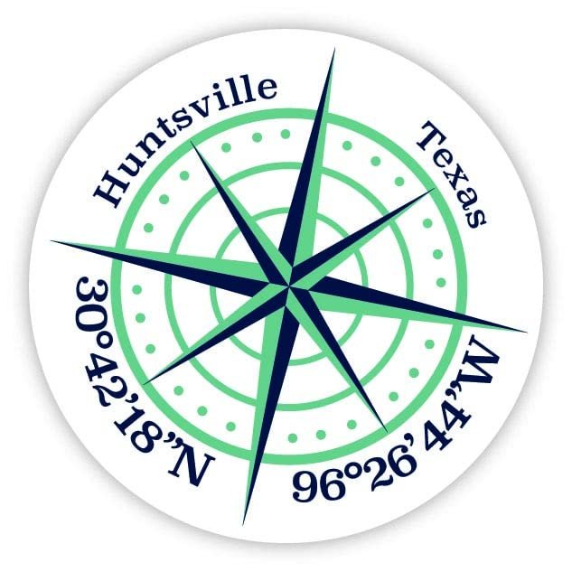 Huntsville Texas 4-Inch Vinyl Decal Sticker Latitude Longitude Compass Design