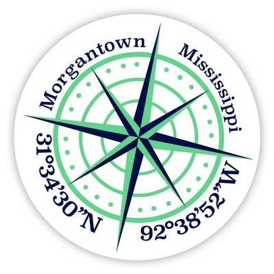 Morgantown Mississippi 2-Inch Vinyl Decal Sticker Latitude Longitude Compass Design
