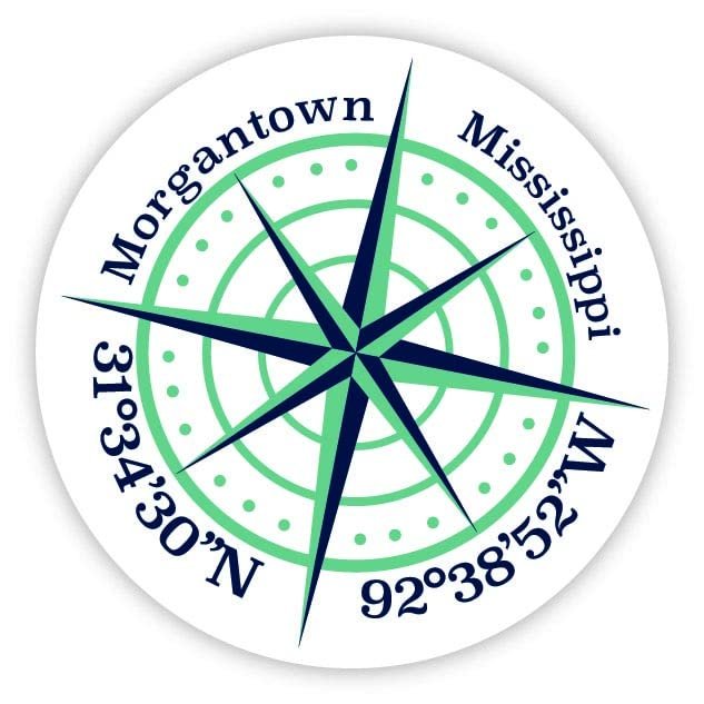 Morgantown Mississippi 2-Inch Vinyl Decal Sticker Latitude Longitude Compass Design