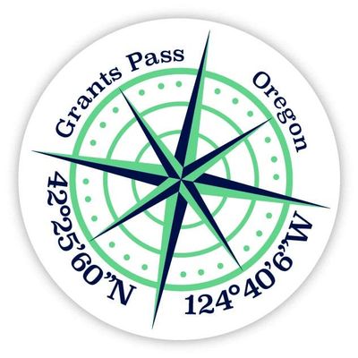 Grants Pass Oregon 2-Inch Vinyl Decal Sticker Latitude Longitude Compass Design