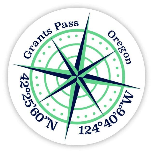 Grants Pass Oregon 2-Inch Vinyl Decal Sticker Latitude Longitude Compass Design